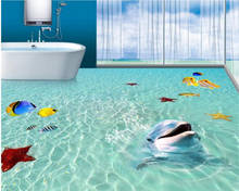 Обои Beibehang для пляжа, морской воды, тропических рыбок, морских звезд, дельфинов, ванной, спальни, водонепроницаемые 3D-обои для пола 2024 - купить недорого