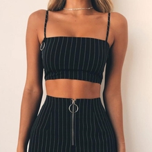 Women's Casual Sleeveless Striped Vest Spaghetti Strap Crop Top Metal Ring Cami 2024 - buy cheap