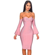 Женское Бандажное платье с открытыми плечами, розовое платье с вырезом лодочкой, коктейльное облегающее платье для вечевечерние НКИ в стиле знаменитостей, HL 2024 - купить недорого