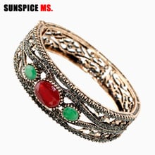 SUNSPICE MS Morocco Vintage Bangle Rhinestone Wrist Jewelry Antique Gold Color Thin Cuff Bracelet Turkish Ethnic Wedding Gifts 2024 - buy cheap