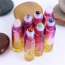 Rolo de garrafas de óleo essencial, chakra natural, bolas com pedra preciosa, 10ml, recarregável, vidro colorido, 1 peça 2024 - compre barato