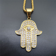 Hip Hop Iced Out Full Rhinestones Hamsa Hand of Fatima Pendant Necklace For Women/Men Bling Jewelry Collier Femme 2018 2024 - buy cheap