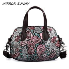 Bolso cruzado de piel auténtica para mujer, bandolera Vintage con flores en relieve, de lujo, informal 2024 - compra barato