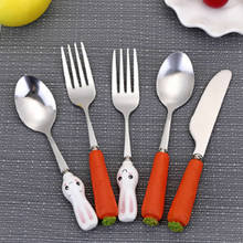 Baby Fedding Utensils Lovely Carrot Rabbit Fork Baby Kids Feed Stainless Steel Baby Spoon Flatware Cute Plug Handle Tableware 2024 - buy cheap