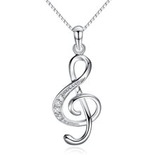 Collar con colgante de plata de ley 100% para mujer, cadena de caja corta de cristal brillante con nota musical, joyería para regalo de boda, 925 2024 - compra barato