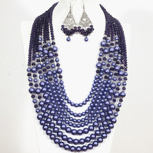 Европейский синий круглый корпус, имитация жемчуга, кристалл абакуса, 7 рядов, милое ожерелье, серьги, Элегантный Модный Ювелирный Набор B1302 2024 - купить недорого