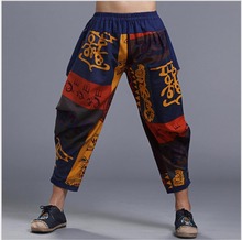 2021 Summer Fashion Casual Men's Casual Linen Rock Singer Costumes Wide Leg Pants Pantyhose Cotton Printing Harem Pants 2024 - buy cheap