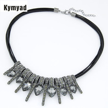 Kymyad corrente de corda fashion, camiseta com pingente de vidro simples, colar gargantilha joias para mulheres 2024 - compre barato