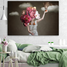Cartaz de parede wangart decorativo, pintura a óleo, de animal, para sala de estar, flores, meninas 2024 - compre barato