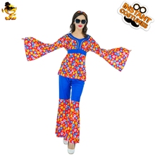 Women Funny Hippie Costume Adult 60s 70s Flowers Hippie Outfits Halloween Cosplay Girls Beauty Retro Fancy Dress Party Suits 2024 - buy cheap