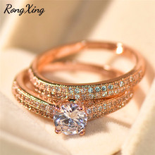 RongXing Rose Gold Filled Engagement Ring Set for Women Silver Color White AAA Zircon Double Rings Couple Wedding Jewelry 2024 - buy cheap