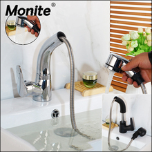 Monite Pull Out Solid Brass Stream Spray Spout Black Chrome Brass Deck Mount Tap Kitchen Sink Crane Faucet Mixer Polish Tap 2024 - buy cheap