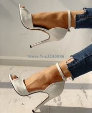 New Black White Snakeskin Buckle Strap Thin High Heel Pumps Leather Peep Toe Stiletto Heel Pumps Concise Elegant Women Shoes 2024 - buy cheap