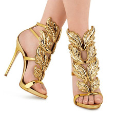 Fashion Gladiator Leaves Crystal Sandals Women Diamonds Winged Stilettos Party Wedding High Heels Zapatos Mujer 2024 - buy cheap