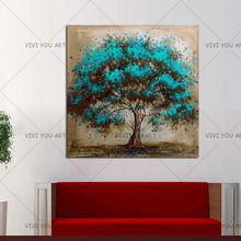 Hand Painted Modern Blue Tree Decoration Oil Painting On Canvas Handmade Landscape Wall Art Home Decor Painting Hang Pictures 2024 - buy cheap
