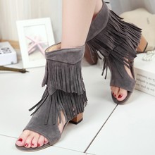 Big Size       high heels sandals women shoes woman summer  Fish-mouth hollow high-heeled fringed sandals 2024 - buy cheap