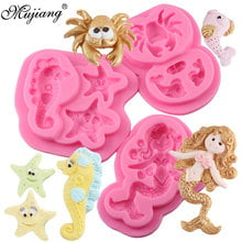 Mujiang 3D Seahorse Mermaid Starfish Silicone Mold Crab Fondant Cake Decorating Tools Clay Candy Chocolate Gumpaste Molds 2024 - buy cheap