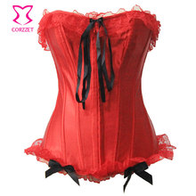 China Red Satin Corsets For Sales! Sexy Corset Overbust Lace Trim Corpete Korsett Women Bustier Tops Corselet Gothic Clothing 2024 - buy cheap