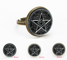 Suteyi anel de vidro com pentagrama preto, 3 cores personalidade wiccan, joia oculta presente para amigos, anéis ajustáveis 2024 - compre barato