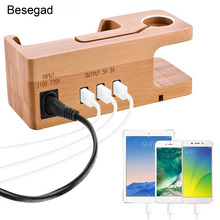 Besegad 3 USB Ports Bamboo Wooden Charging Dock Mount Holder Charge Station for Apple Watch iWatch 4 iPhone 8 7 6 s 5s x Plus 2024 - buy cheap