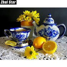 Zhui Star Full Square Diamond 5D DIY Diamond Painting "Lemon tea pot flower" 3D Embroidery Cross Stitch Mosaic Painting Decor BK 2024 - buy cheap