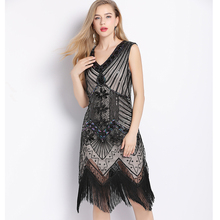 Feminino 1920s vintage great gatsby vestido arte deco lantejoulas vestido duplo com decote em v borlas bodycon frisado vestido de festa vestidos flapper 2024 - compre barato