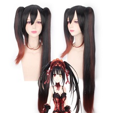 Peruca de cosplay date a live, peruca de tokisaki kurumi com rabo de cavalo, 120cm de comprimento, preto, marrom sintético, acessórios para fantasia de anime 2024 - compre barato