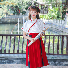 Fantasia cosplay para meninas, traje feminino para verão, manga curta, hanfu vermelho, bordado, roupa chinesa para adultos, vestido cosplay para meninas 2024 - compre barato