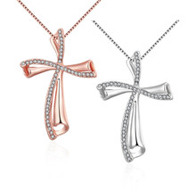 rose gold color/silver color double cross pendant necklace with CZ crystal fashion jewelry engagement gift Top quality 2024 - buy cheap
