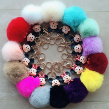 New Mickey Minnie Real Rabbit Fur Pompom pom pom Ball KeyChain Key chain ring Woman Bag Pendant jewelry 2024 - buy cheap