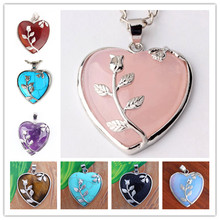 Trendy-beads Silver Plated Various Color Quartz Stone Cute Heart With Flower Leaf Pendant For Anniversary Jewelry 2024 - buy cheap