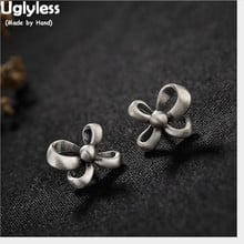 Uglyless Real S 925 Sterling Thai Silver Handmade Bowknot Stud Earrings Women Vintage Vulcanized Silver Brincos Irregular Bijoux 2024 - buy cheap