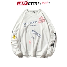 LAPPSTER Men Funny Japanese Sweatshirts Streetwear 2021 Hip Hop O-Neck Hoodies Fashions Autumn Print White Hoodie Plus Size INS 2024 - buy cheap