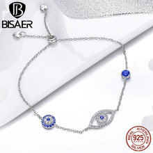 BISAER gran oferta de plata esterlina 925 mujer pulsera de Ojo Azul mujeres afortunadas pulseras azul ojos de la joyería de la plata esterlina regalo ECB089 2024 - compra barato