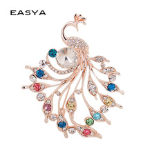 EASYA Nova Moda Espumante Rhinestone Animal Broche De Pavão Cristal Para As Mulheres Acessórios de Vestuário Das Mulheres de Presente Da Jóia 2024 - compre barato