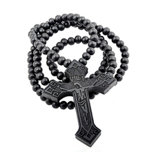 Original New Hip Hop Wood Cross Necklace Colares Femininos Vintage Long Beads Chain Jesus Pendant Necklace Women Jewelry Gift 2024 - buy cheap