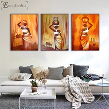 Tríptico de mujer africana, carteles e impresiones de arte de pared, cuadro decorativo, pintura en lienzo para sala de estar, decoración del hogar sin marco 2024 - compra barato