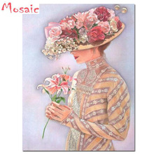 Diy Алмазная вышивка цветы шляпа женщина картина крестиком наборы полный квадрат/Круглый Алмаз живопись 2024 - купить недорого