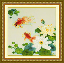 Kit de bordado de fita artesanal, 55*55cm 3d flor de lótus, peixe dourado, faça você mesmo, costura manual, arte na parede, decoração de casa 2024 - compre barato