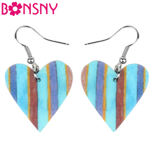 Bonsny brincos de acrílico azul de coração, joias com pingente de coração para o dia dos namorados, mulheres, presentes para meninas, bijuterias 2024 - compre barato