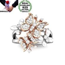 OMHXZJ Wholesale European Fashion Woman Girl Party Wedding Gift Butterfly Zircon 925 Sterling Silver 18KT Rose Gold Ring RR417 2024 - buy cheap