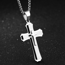 Pingente de cruz de jesus, pingente de cruz em aço inoxidável com corrente para presente 24 ", para homens e mulheres 2024 - compre barato