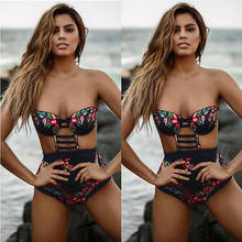 Women Padded Bra Swimsuit Swimwear Beachwear push-up Floal monokini bikini Set Bathing Suit 2024 - buy cheap