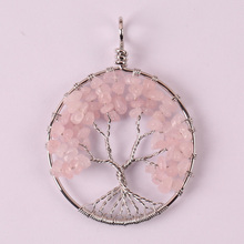 Natural Árbol de la suerte de la vida-rosa de cristal de envoltura de cable gema colgante de joyería S593 2024 - compra barato