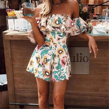 Casual Playsuit Bodycon Party Polyester Rompers Trendy Women Romper Floral Bodysuit Summer off shoulder Ruffle one pieces 2024 - buy cheap