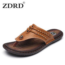 ZDRD New Men's Sandals Male Summer Designer Flip Flops Handmade Genuine Leather Slippers Fashion Beach Sandals Home Slippers Men 2024 - buy cheap