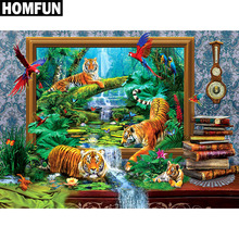 Homfun quadrado completo/broca redonda 5d diy pintura diamante "tigre floresta (2)" bordado ponto cruz 5d casa decoração presente 2024 - compre barato