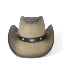 Sombrero de vaquero de cuero para hombre y mujer, Sombrero de Jazz de papá occidental con cinturón Punk, Sombrero de vaquera, Sombrero Fedora 2024 - compra barato