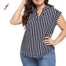 Plus Size Clothing Summer Women Loose Casual Tops Shirts V-Neck Stripe Print Sleeveless T Shirt Top Tee femme XL-4XL /PT 2024 - buy cheap