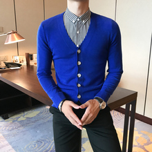 Синий свитер мужской джентльмен дизайн 2018 мужские зимние свитера Slim Fit Кардиган мужские Проблемные свитера Рождественская одежда хаки 2024 - купить недорого